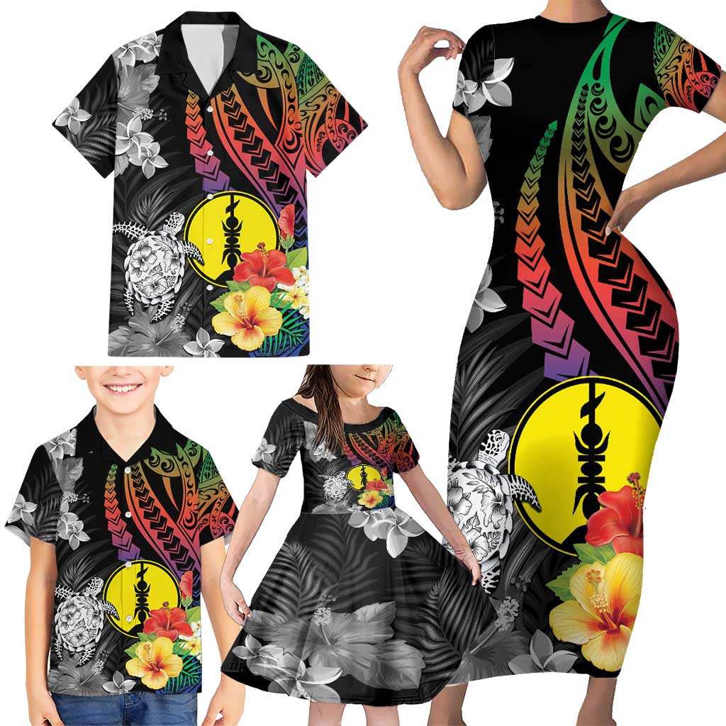 New Caledonia Bastille Day Family Matching Short Sleeve Bodycon Dress and Hawaiian Shirt Tropical Turtle Hibiscus Polynesian Pattern LT05 - Polynesian Pride
