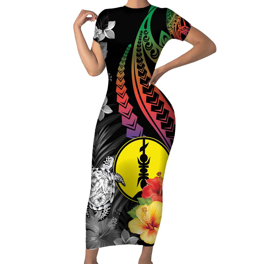 New Caledonia Bastille Day Family Matching Short Sleeve Bodycon Dress and Hawaiian Shirt Tropical Turtle Hibiscus Polynesian Pattern LT05 Mom's Dress Black - Polynesian Pride