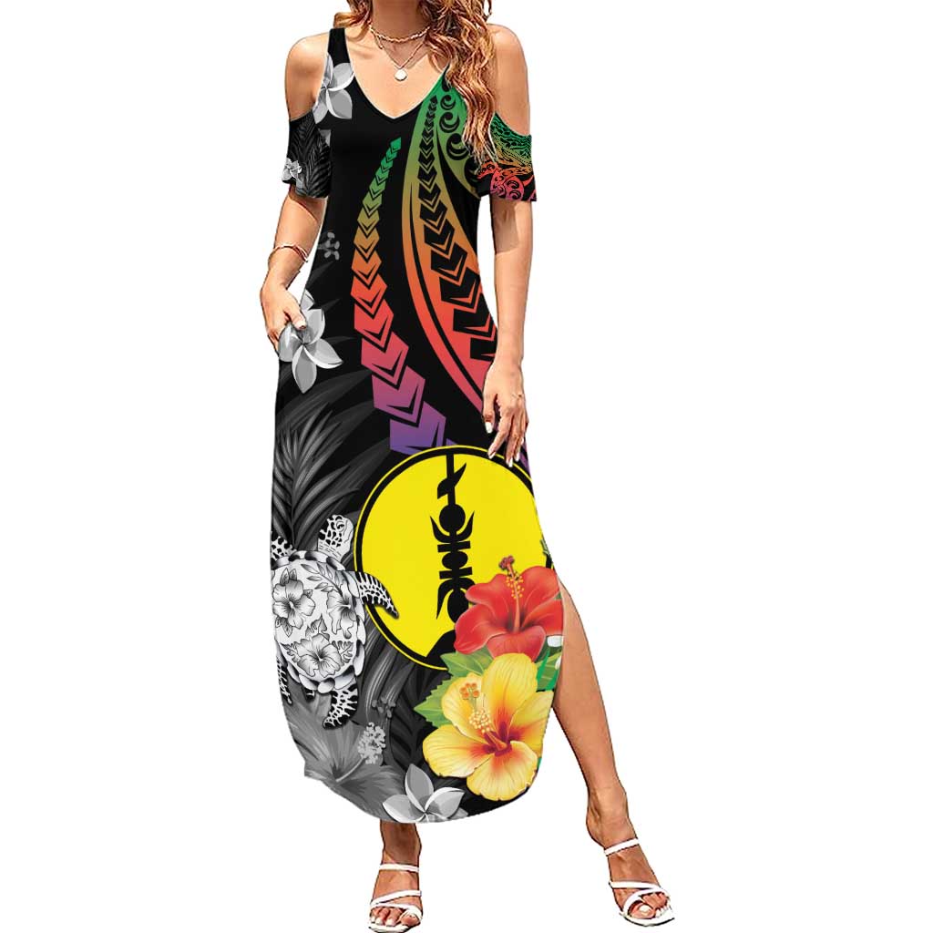 New Caledonia Bastille Day Family Matching Summer Maxi Dress and Hawaiian Shirt Tropical Turtle Hibiscus Polynesian Pattern LT05 Mom's Dress Black - Polynesian Pride