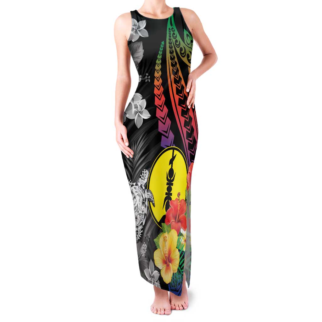New Caledonia Bastille Day Family Matching Tank Maxi Dress and Hawaiian Shirt Tropical Turtle Hibiscus Polynesian Pattern LT05 Mom's Dress Black - Polynesian Pride
