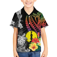New Caledonia Bastille Day Family Matching Tank Maxi Dress and Hawaiian Shirt Tropical Turtle Hibiscus Polynesian Pattern LT05 Son's Shirt Black - Polynesian Pride