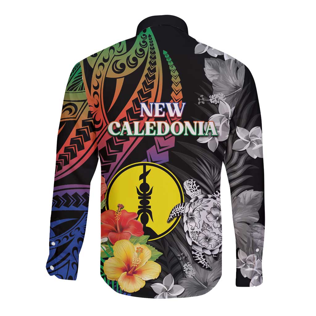 New Caledonia Bastille Day Long Sleeve Button Shirt Tropical Turtle Hibiscus Polynesian Pattern