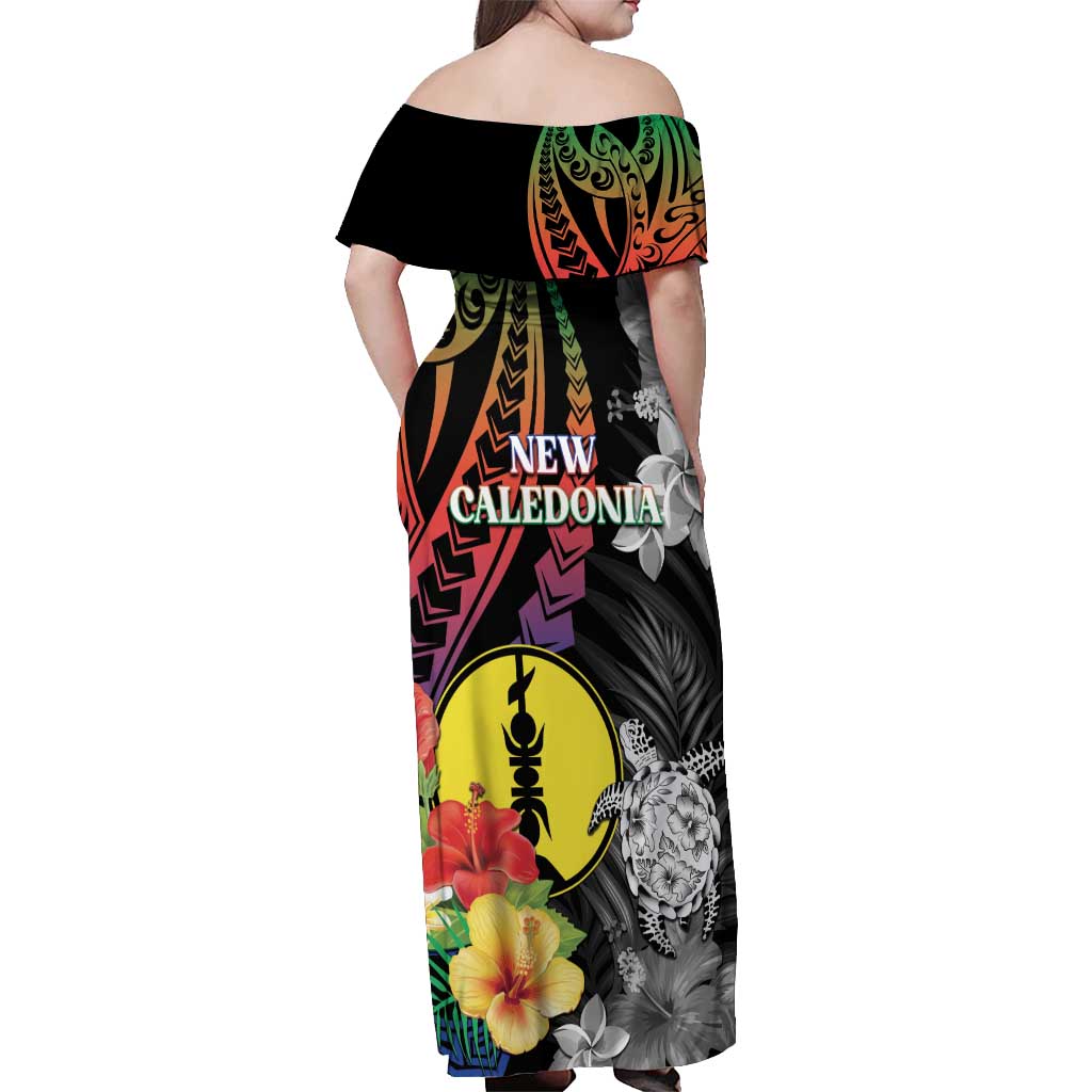 New Caledonia Bastille Day Off Shoulder Maxi Dress Tropical Turtle Hibiscus Polynesian Pattern LT05 - Polynesian Pride