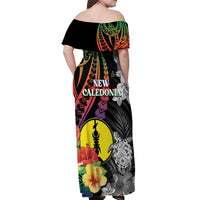 New Caledonia Bastille Day Off Shoulder Maxi Dress Tropical Turtle Hibiscus Polynesian Pattern LT05 - Polynesian Pride