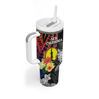 Personalised New Caledonia Bastille Day Tumbler With Handle Tropical Turtle Hibiscus Polynesian Pattern LT05 - Polynesian Pride