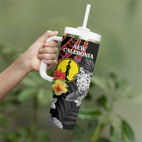 Personalised New Caledonia Bastille Day Tumbler With Handle Tropical Turtle Hibiscus Polynesian Pattern LT05 - Polynesian Pride