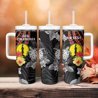 Personalised New Caledonia Bastille Day Tumbler With Handle Tropical Turtle Hibiscus Polynesian Pattern LT05 - Polynesian Pride