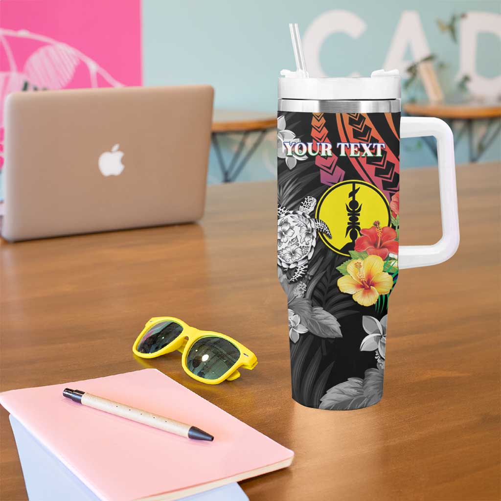 Personalised New Caledonia Bastille Day Tumbler With Handle Tropical Turtle Hibiscus Polynesian Pattern LT05 - Polynesian Pride