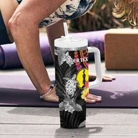 Personalised New Caledonia Bastille Day Tumbler With Handle Tropical Turtle Hibiscus Polynesian Pattern LT05 - Polynesian Pride