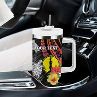 Personalised New Caledonia Bastille Day Tumbler With Handle Tropical Turtle Hibiscus Polynesian Pattern LT05 - Polynesian Pride