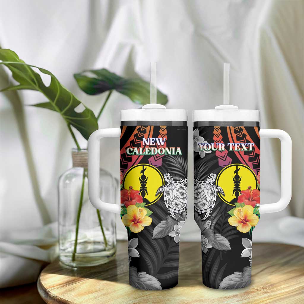 Personalised New Caledonia Bastille Day Tumbler With Handle Tropical Turtle Hibiscus Polynesian Pattern LT05 - Polynesian Pride