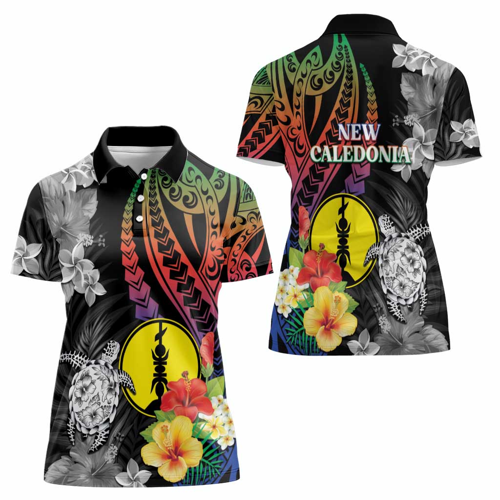 New Caledonia Bastille Day Women Polo Shirt Tropical Turtle Hibiscus Polynesian Pattern