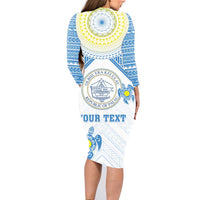 Personalised Palau Constitution Day Family Matching Long Sleeve Bodycon Dress and Hawaiian Shirt Polynesian Turtle LT05 - Polynesian Pride