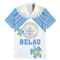 Personalised Palau Constitution Day Family Matching Mermaid Dress and Hawaiian Shirt Polynesian Turtle LT05 Dad's Shirt - Short Sleeve Blue - Polynesian Pride