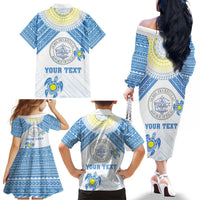 Personalised Palau Constitution Day Family Matching Off The Shoulder Long Sleeve Dress and Hawaiian Shirt Polynesian Turtle LT05 - Polynesian Pride