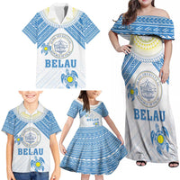 Personalised Palau Constitution Day Family Matching Off Shoulder Maxi Dress and Hawaiian Shirt Polynesian Turtle LT05 - Polynesian Pride