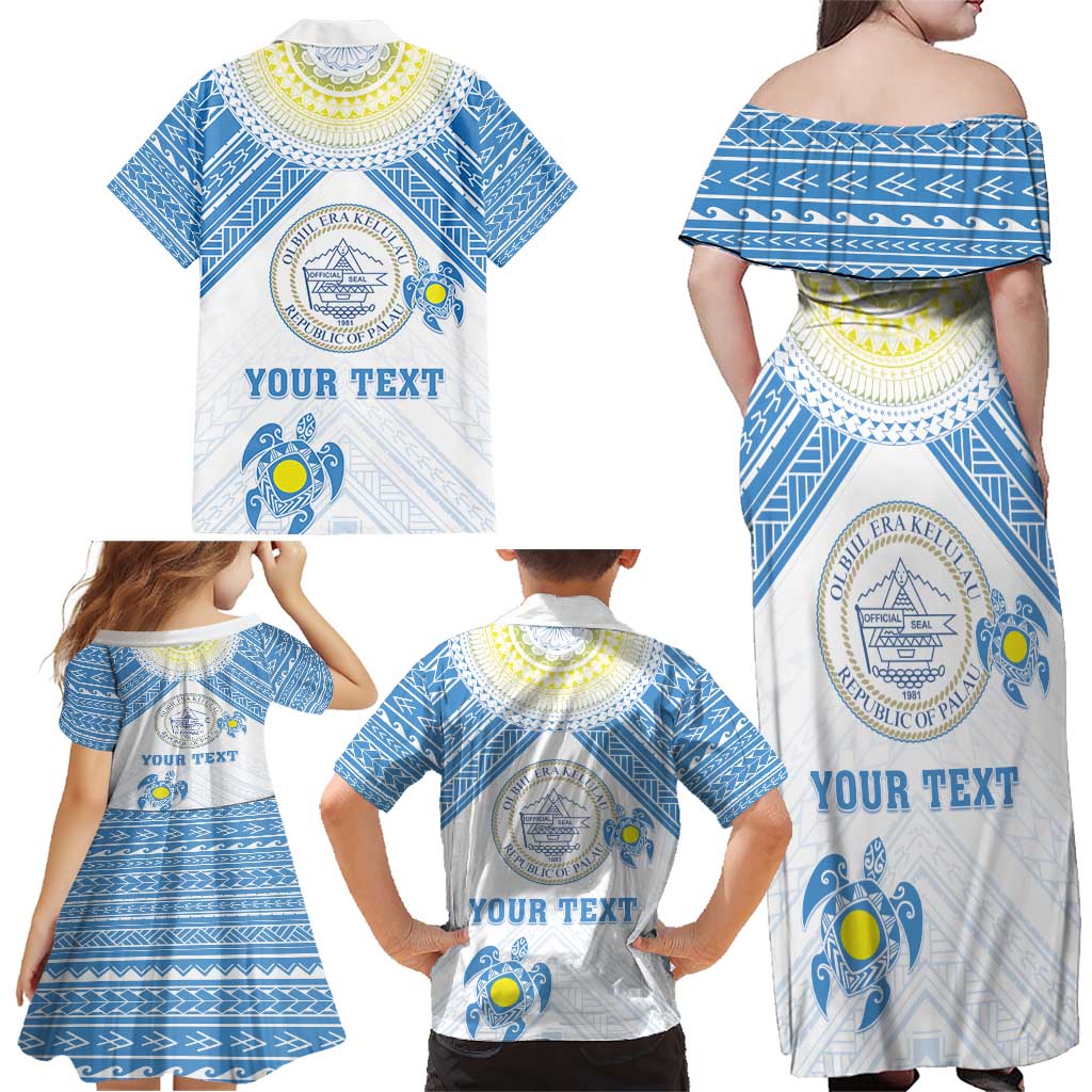 Personalised Palau Constitution Day Family Matching Off Shoulder Maxi Dress and Hawaiian Shirt Polynesian Turtle LT05 - Polynesian Pride