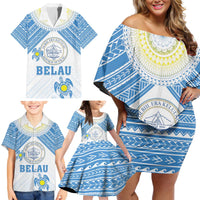 Personalised Palau Constitution Day Family Matching Off Shoulder Short Dress and Hawaiian Shirt Polynesian Turtle LT05 - Polynesian Pride