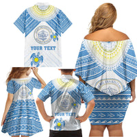 Personalised Palau Constitution Day Family Matching Off Shoulder Short Dress and Hawaiian Shirt Polynesian Turtle LT05 - Polynesian Pride