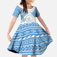 Personalised Palau Constitution Day Kid Short Sleeve Dress Polynesian Turtle LT05 KID Blue - Polynesian Pride