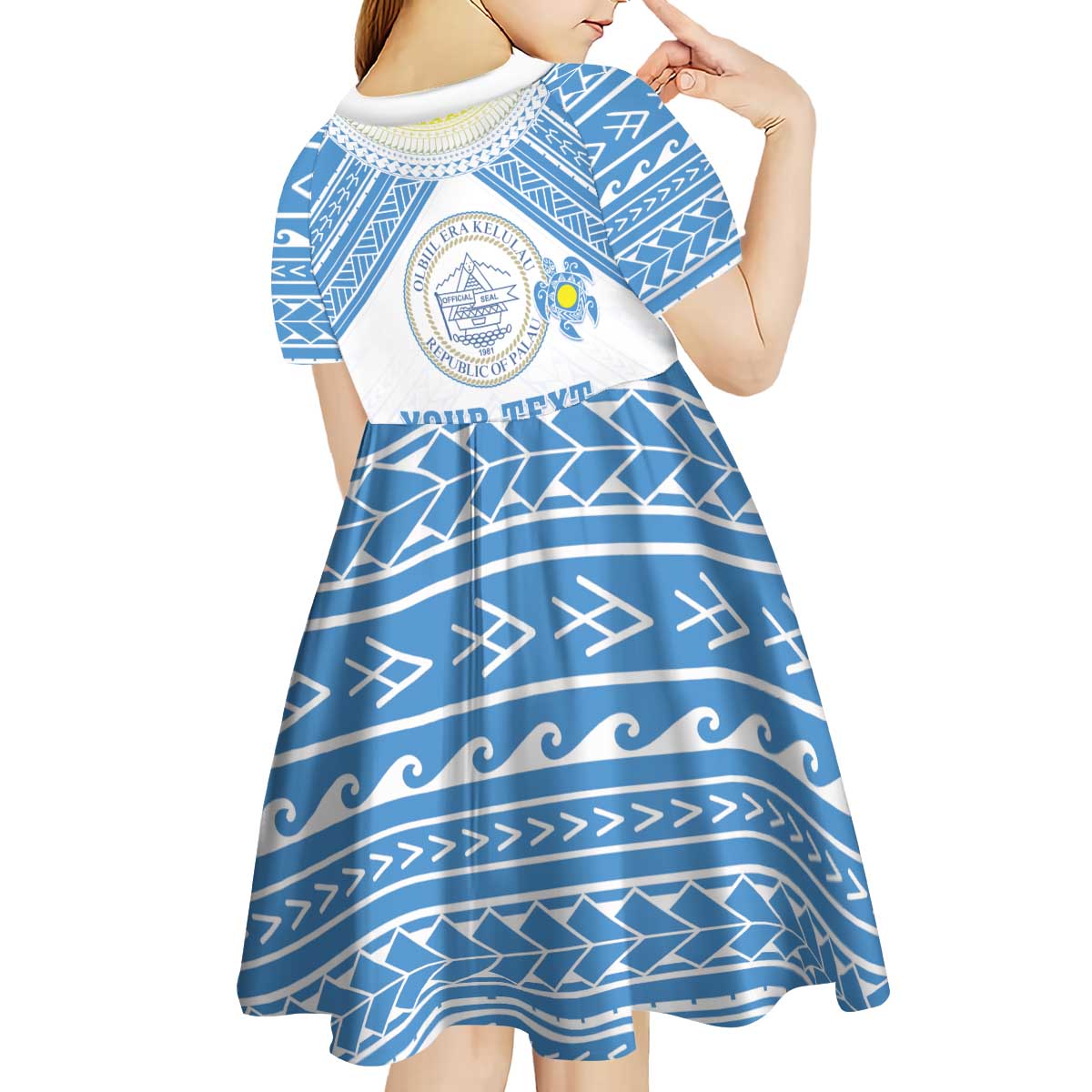 Personalised Palau Constitution Day Kid Short Sleeve Dress Polynesian Turtle LT05 - Polynesian Pride
