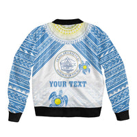 Personalised Palau Constitution Day Sleeve Zip Bomber Jacket Polynesian Turtle