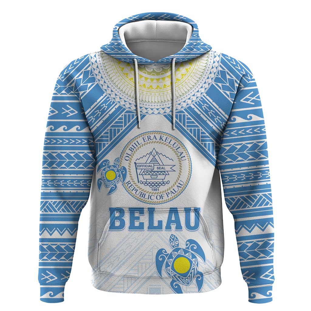 Personalised Palau Constitution Day Zip Hoodie Polynesian Turtle