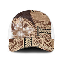 Samoa Siapo Elegant Baseball Net Cap Hibiscus Chocolate Brown Motifs - Polynesian Pride
