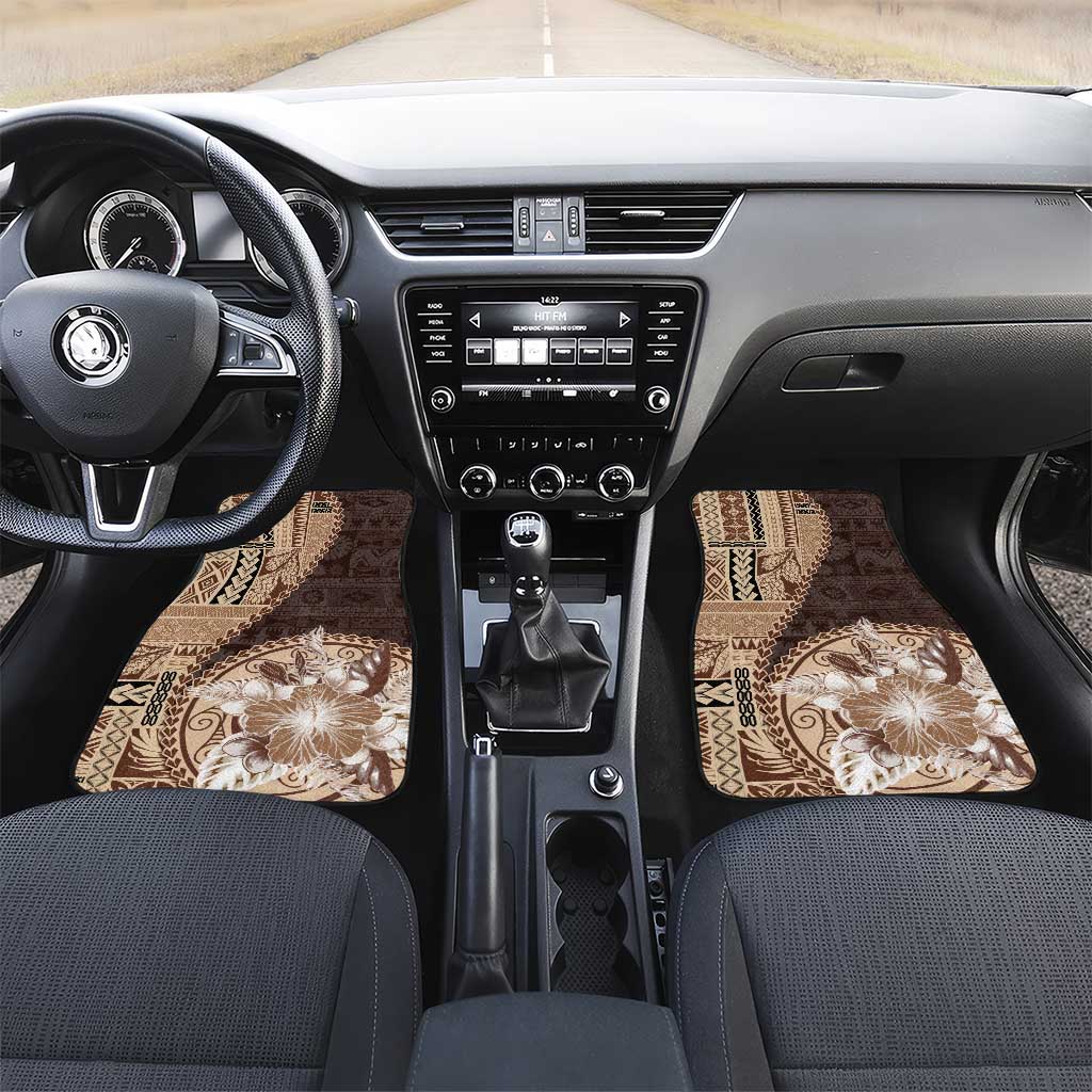 Samoa Siapo Elegant Car Mats Hibiscus Chocolate Brown Motifs - Polynesian Pride