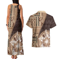 Samoa Siapo Elegant Couples Matching Tank Maxi Dress and Hawaiian Shirt Hibiscus Chocolate Brown Motifs LT05 - Polynesian Pride