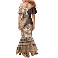 Samoa Siapo Elegant Family Matching Mermaid Dress and Hawaiian Shirt Hibiscus Chocolate Brown Motifs LT05 - Polynesian Pride