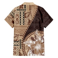 Samoa Siapo Elegant Family Matching Off The Shoulder Long Sleeve Dress and Hawaiian Shirt Hibiscus Chocolate Brown Motifs LT05 - Polynesian Pride