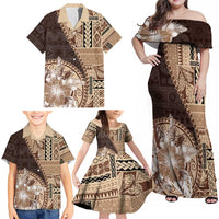 Samoa Siapo Elegant Family Matching Off Shoulder Maxi Dress and Hawaiian Shirt Hibiscus Chocolate Brown Motifs LT05 - Polynesian Pride