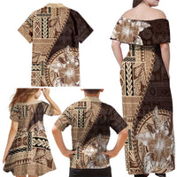 Samoa Siapo Elegant Family Matching Off Shoulder Maxi Dress and Hawaiian Shirt Hibiscus Chocolate Brown Motifs LT05 - Polynesian Pride