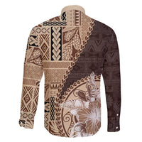 Samoa Siapo Elegant Family Matching Off Shoulder Short Dress and Hawaiian Shirt Hibiscus Chocolate Brown Motifs LT05 - Polynesian Pride