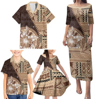 Samoa Siapo Elegant Family Matching Puletasi and Hawaiian Shirt Hibiscus Chocolate Brown Motifs LT05 - Polynesian Pride