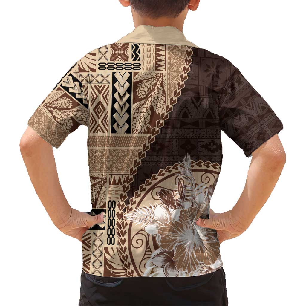 Samoa Siapo Elegant Family Matching Summer Maxi Dress and Hawaiian Shirt Hibiscus Chocolate Brown Motifs LT05 - Polynesian Pride