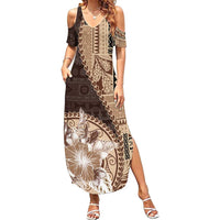 Samoa Siapo Elegant Family Matching Summer Maxi Dress and Hawaiian Shirt Hibiscus Chocolate Brown Motifs LT05 Mom's Dress Brown - Polynesian Pride