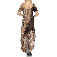 Samoa Siapo Elegant Family Matching Summer Maxi Dress and Hawaiian Shirt Hibiscus Chocolate Brown Motifs LT05 - Polynesian Pride