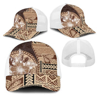 Samoa Siapo Elegant Mesh Trucker Cap Hibiscus Chocolate Brown Motifs - Polynesian Pride