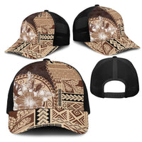 Samoa Siapo Elegant Mesh Trucker Cap Hibiscus Chocolate Brown Motifs - Polynesian Pride