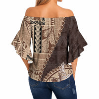 Samoa Siapo Elegant Off Shoulder Wrap Waist Top Hibiscus Chocolate Brown Motifs LT05 - Polynesian Pride