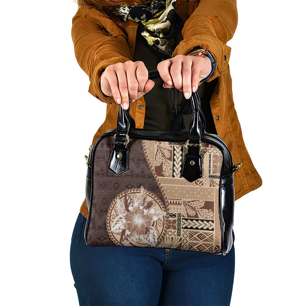 Samoa Siapo Elegant Shoulder Handbag Hibiscus Chocolate Brown Motifs - Polynesian Pride