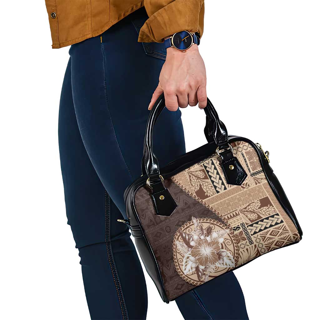 Samoa Siapo Elegant Shoulder Handbag Hibiscus Chocolate Brown Motifs - Polynesian Pride