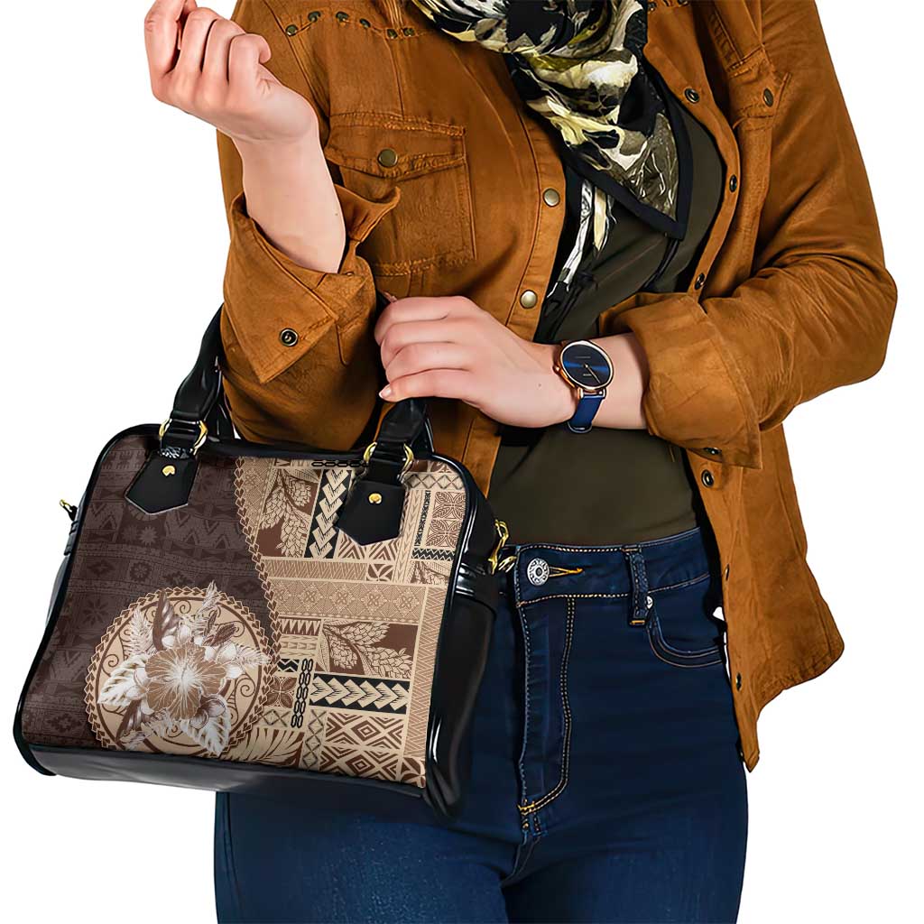 Samoa Siapo Elegant Shoulder Handbag Hibiscus Chocolate Brown Motifs - Polynesian Pride