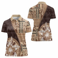 Samoa Siapo Elegant Women Polo Shirt Hibiscus Chocolate Brown Motifs - Polynesian Pride