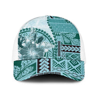 Samoa Siapo Elegant Baseball Net Cap Hibiscus Teal Motifs - Polynesian Pride