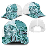 Samoa Siapo Elegant Baseball Net Cap Hibiscus Teal Motifs - Polynesian Pride