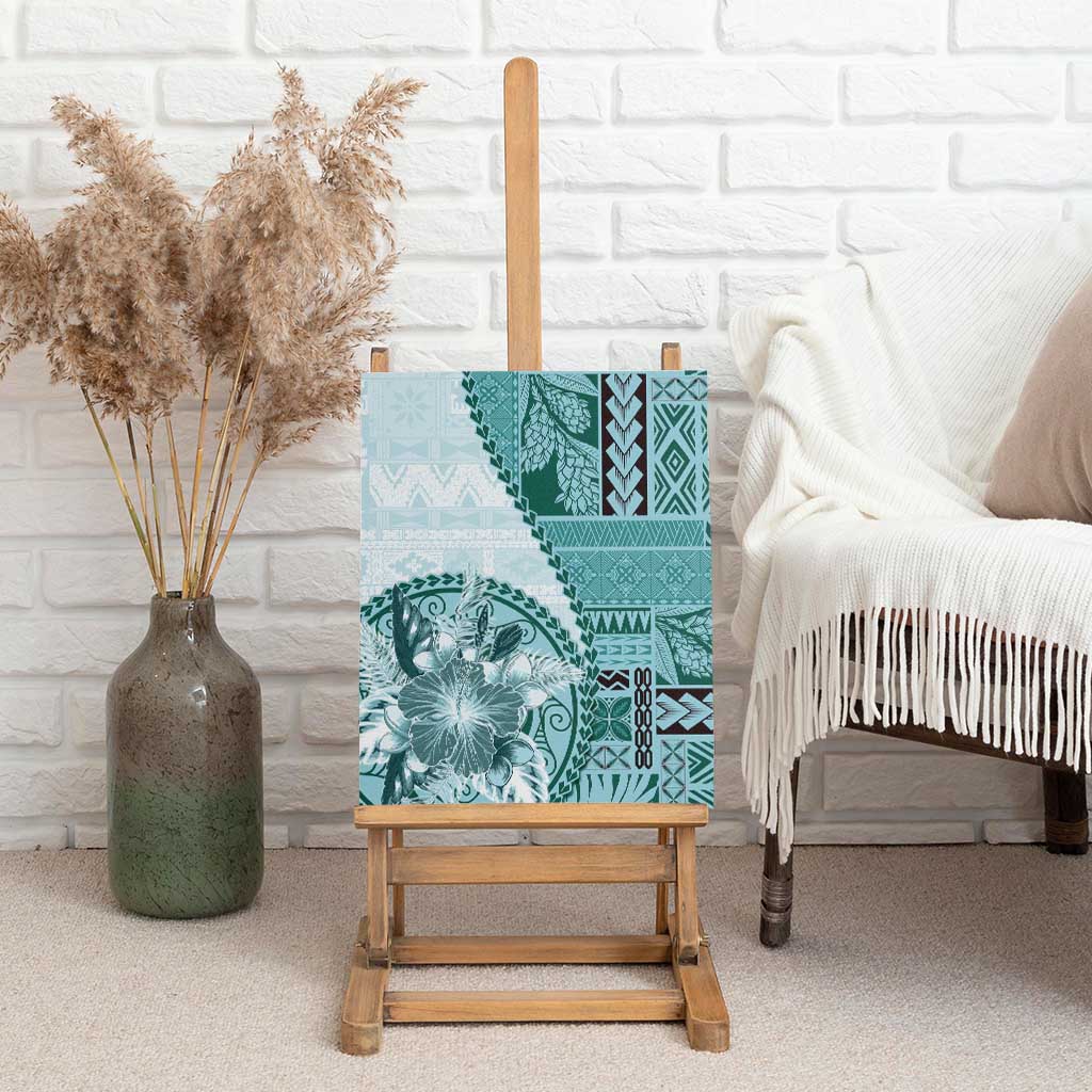 Samoa Siapo Elegant Canvas Wall Art Hibiscus Teal Motifs - Polynesian Pride
