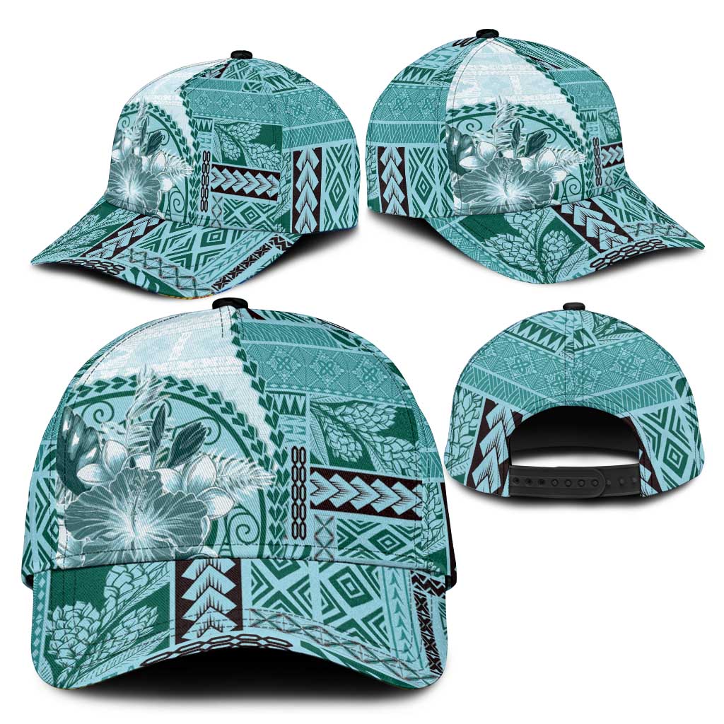 Samoa Siapo Elegant Classic Cap Hibiscus Teal Motifs - Polynesian Pride